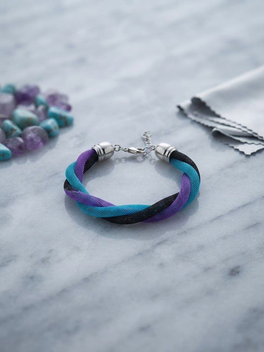 Bracciale treccia tricolore in maglia tubolare